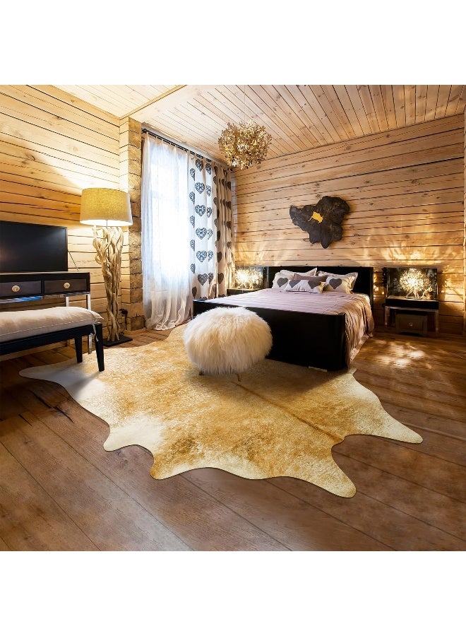 Rtizon Cow Hide Rug for Living Room, Washable Cowhide Rug, Large Faux Animal Skin Rugs, Non-Slip Cow Print Area Rugs, 5x6 Feet Cowhide Rugs for Bedroom Office Kitchen Fireplace, Khaki - Image 3